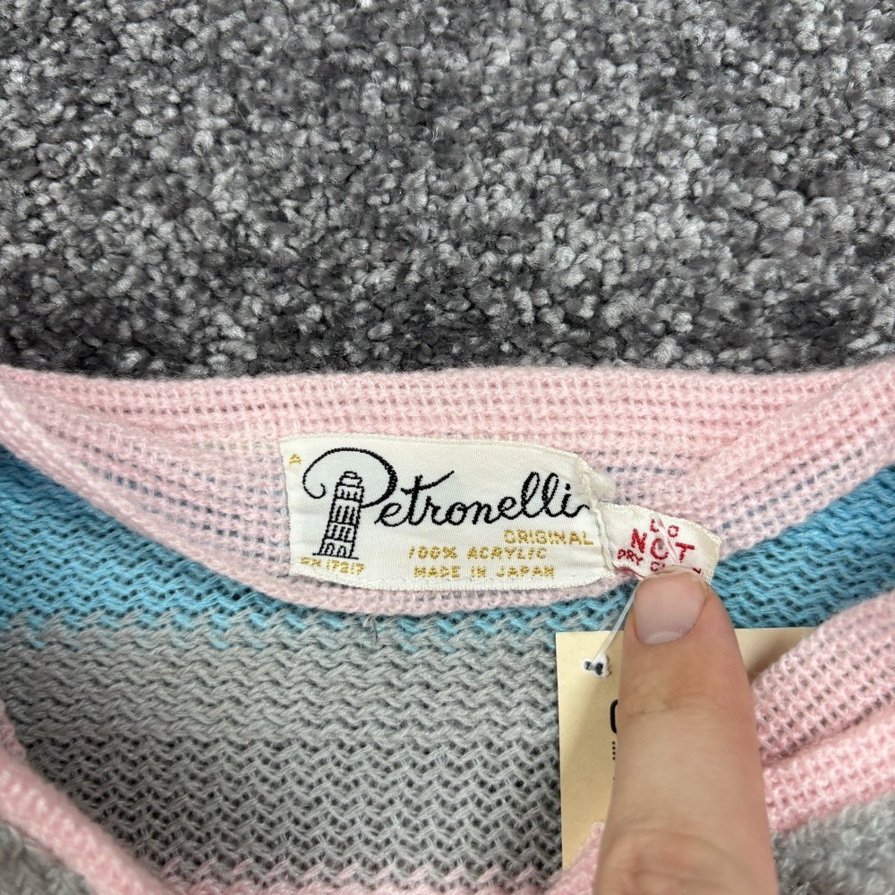 Vintage 60s 70s Rainbow Pastel Striped Cardigan Sweater Women's Small Japanese - Picture 6 of 11